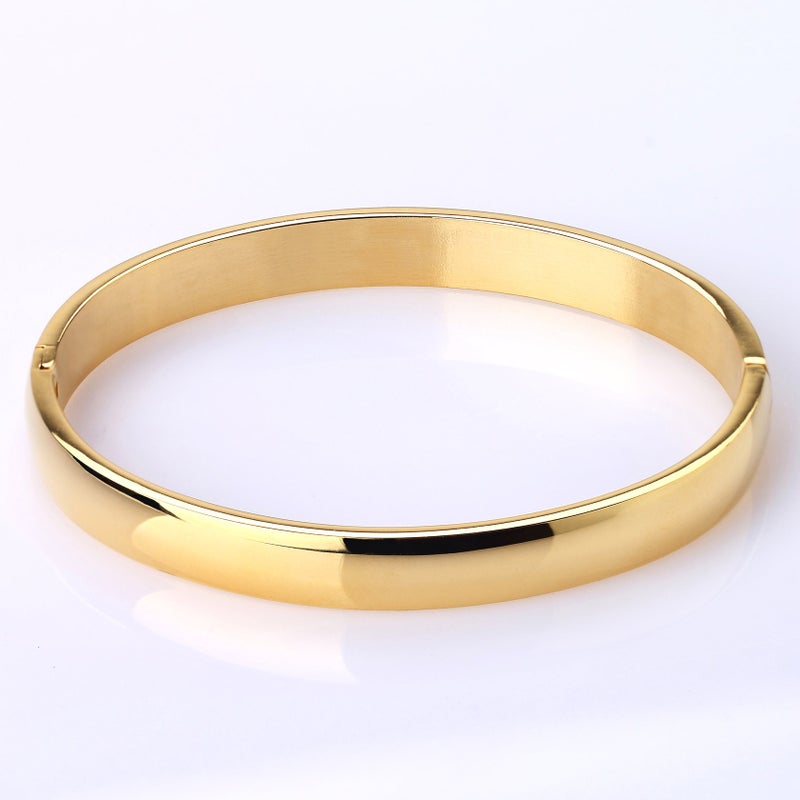 MILAKOO Womens Gold Stainless Steel Bracelet 8MM Plain Polished Finish Oval Bangle 6.7" - Image 2